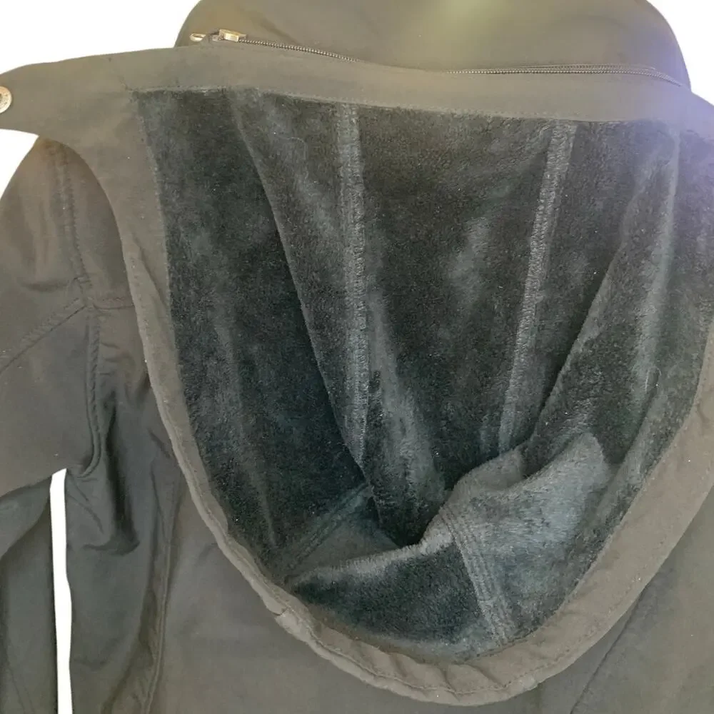 Free Country Softshell Jacket L Black Mens Detachable Hood Lined Full Zip